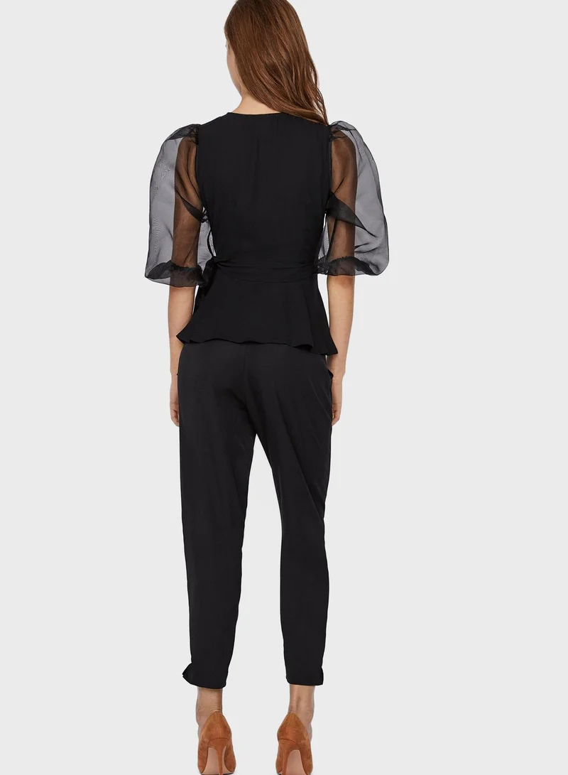 VERO MODA Mesh Sleeve Wrap Top