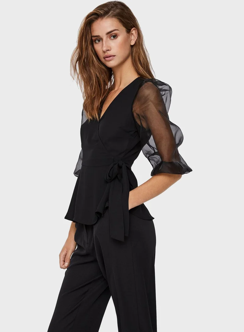 VERO MODA Mesh Sleeve Wrap Top