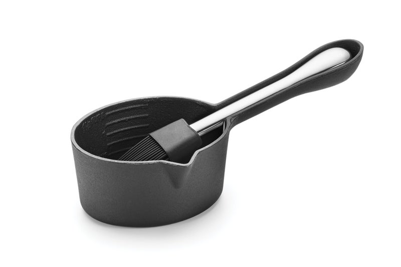 Outset Basting Pot and Brush Cast Iron Pan and Sauce Brush