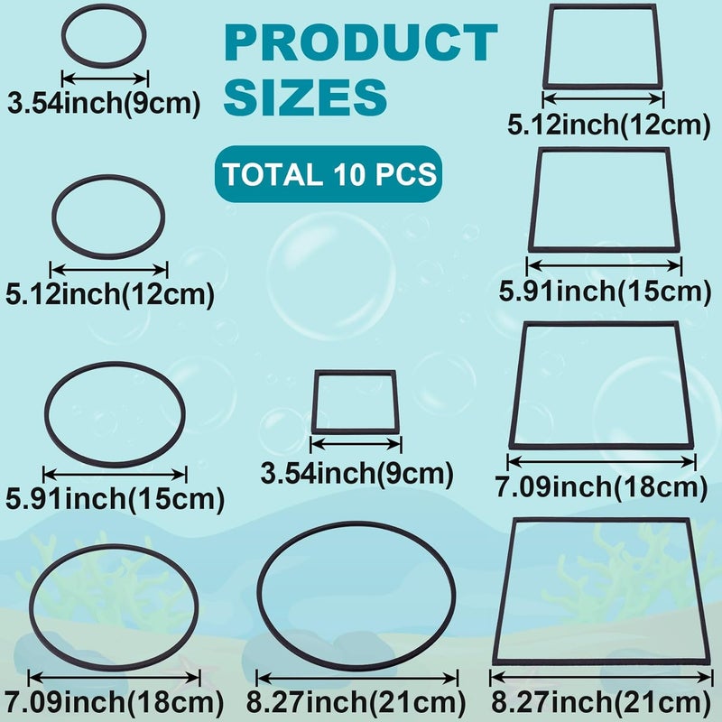 OIIKI 10 PCS Fish Feeding Rings Sets Floating Aquarium Plant Corral Floating Plant Rings Oval and Square Fish Feeding Rings Fish Tank Aquarium Accessories for Fish Tank Floating Plants  Black - Image 2