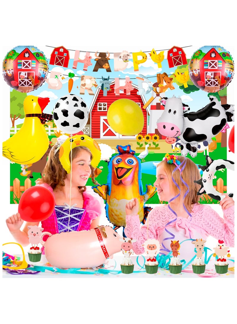 FRUITFUL PARTY 50pcs Farm Animal Birthday Decorations, Including Farm Animal Balloons Backdrop Cupcake Toppers Head Hoop  - Image 5