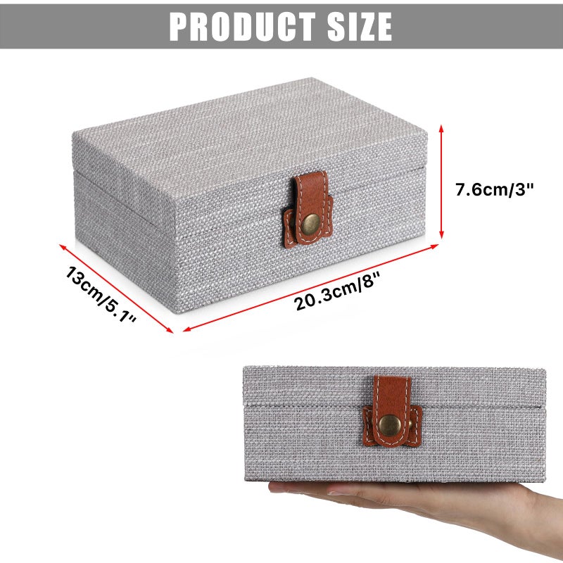 Hipiwe Jewelry Storage Box Treasure Chest Wooden Box with Linen Covered Rectangular Gray Keepsake Case with Clasp Dcorative Photo Storage Organizer for Women Gift, Small - Image 3