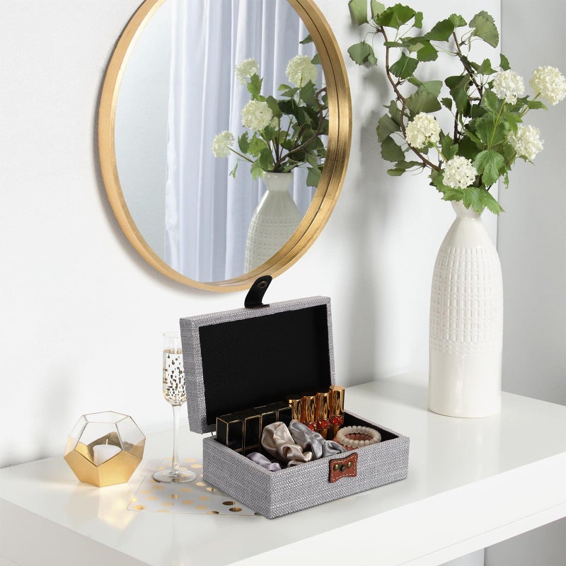 Hipiwe Jewelry Storage Box Treasure Chest Wooden Box with Linen Covered Rectangular Gray Keepsake Case with Clasp Dcorative Photo Storage Organizer for Women Gift, Small - Image 4