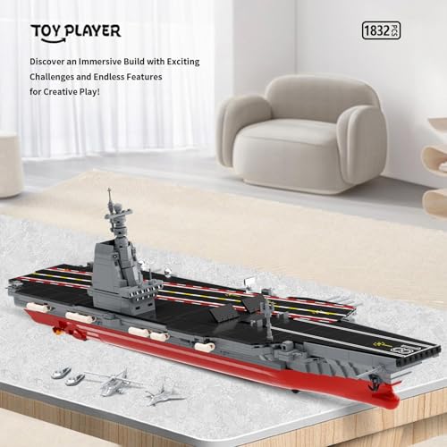 TOY PLAYER مجموعة بناء حاملة الطائرات WW2 سفينة حربية عسكرية كبيرة الحجم مع طائرة هليكوبتر وزورق إنقاذ مدني متوافق مع مجموعات ليغو للبالغين 1514 قطعة - Image 5
