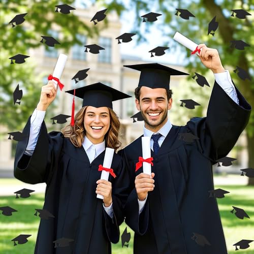 MARFOREVER Graduation Caps Confetti, Class of 2025 Black Caps Graduation Party Decorations Table Confetti for 2025 Graduation Theme Events Supplies Congrats Grad 2025 Graduation Party Decorations - Image 3