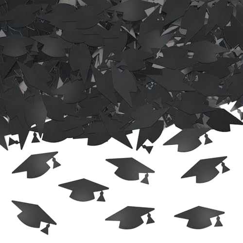 MARFOREVER Graduation Caps Confetti, Class of 2025 Black Caps Graduation Party Decorations Table Confetti for 2025 Graduation Theme Events Supplies Congrats Grad 2025 Graduation Party Decorations - Image 1