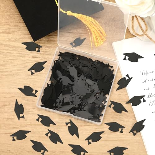 MARFOREVER Graduation Caps Confetti, Class of 2025 Black Caps Graduation Party Decorations Table Confetti for 2025 Graduation Theme Events Supplies Congrats Grad 2025 Graduation Party Decorations - Image 2