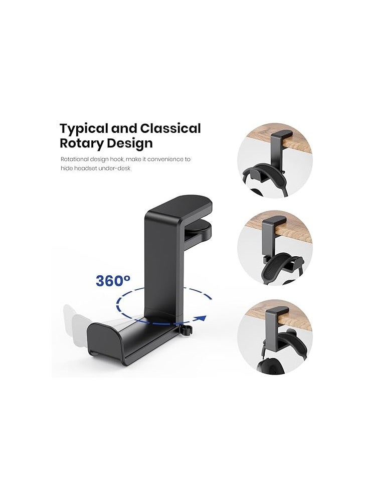 Generic Gaming Headset Headphone Hook Holder Hanger Mount, Headphones Stand with Adjustable & Rotating Arm Clamp , Under Desk Design , Universal Fit , Built in Cable Clip Organizer EURPMASK  - Image 3