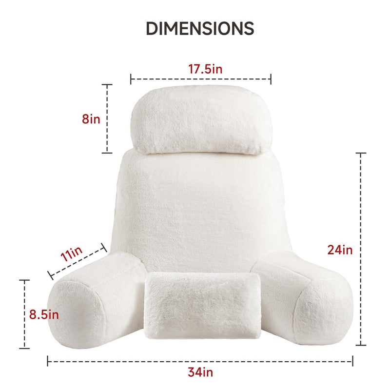NOONTIDE Reading Pillow for Sitting up in Bed and Couch,32" X-Large Back Pillow for Adult & Teens with Soft Adjustable Neck Roll Backrest Pillow,Washable Cover,Watching TV/Gaming/Relaxing(FurryWhite) - Image 4