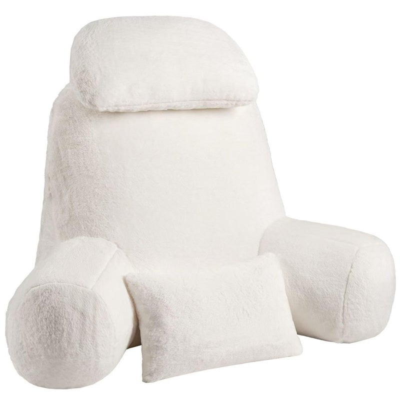 NOONTIDE Reading Pillow for Sitting up in Bed and Couch,32" X-Large Back Pillow for Adult & Teens with Soft Adjustable Neck Roll Backrest Pillow,Washable Cover,Watching TV/Gaming/Relaxing(FurryWhite) - Image 1