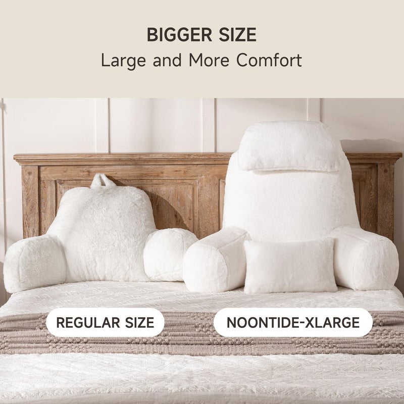 NOONTIDE Reading Pillow for Sitting up in Bed and Couch,32" X-Large Back Pillow for Adult & Teens with Soft Adjustable Neck Roll Backrest Pillow,Washable Cover,Watching TV/Gaming/Relaxing(FurryWhite) - Image 3
