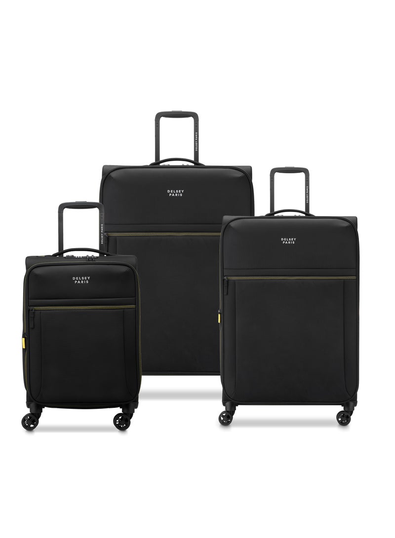 ديلسي حقيبة سفر دلسي بروشانت 3 ذات عجلات مزدوجة قابلة للتوسعة مجموعة من 3 قطع (L+M+S) 55/67/78 سم، اللون أسود داكن - Image 1