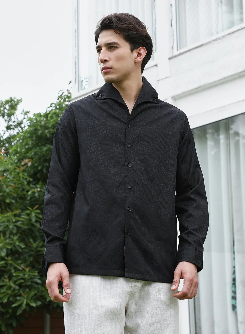 CAHOOT  Men's Black Floral Self Design Full Sleeve Shirt for Men | Best Price UAE