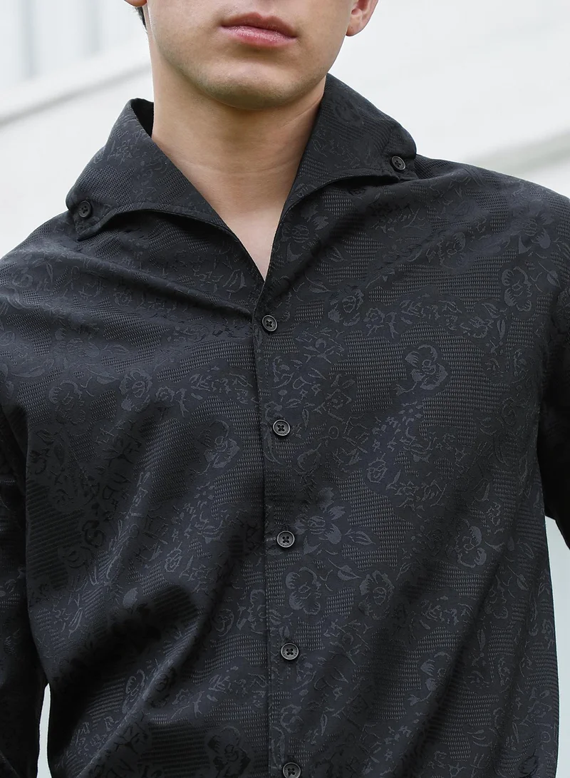 CAHOOT  Men's Black Floral Self Design Full Sleeve Shirt for Men | Best Price UAE