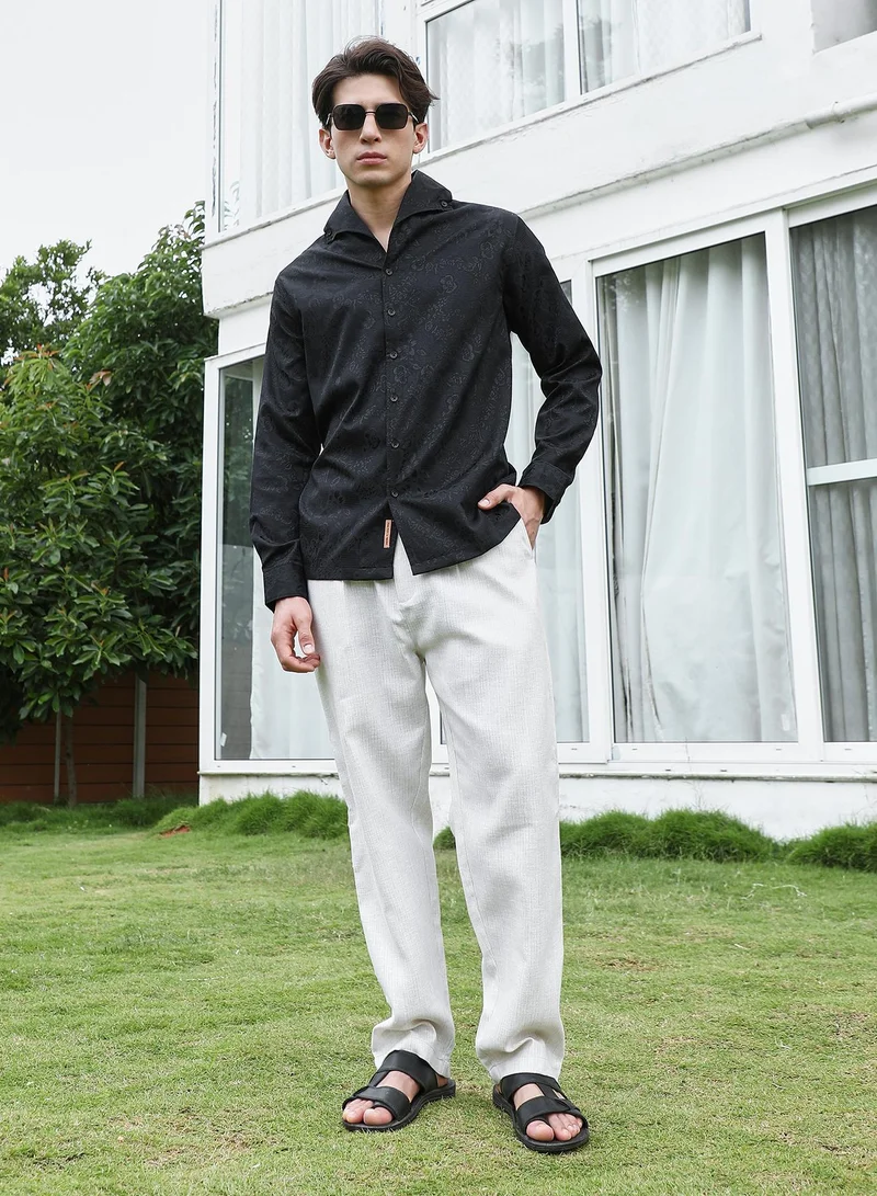 CAHOOT  Men's Black Floral Self Design Full Sleeve Shirt for Men | Best Price UAE
