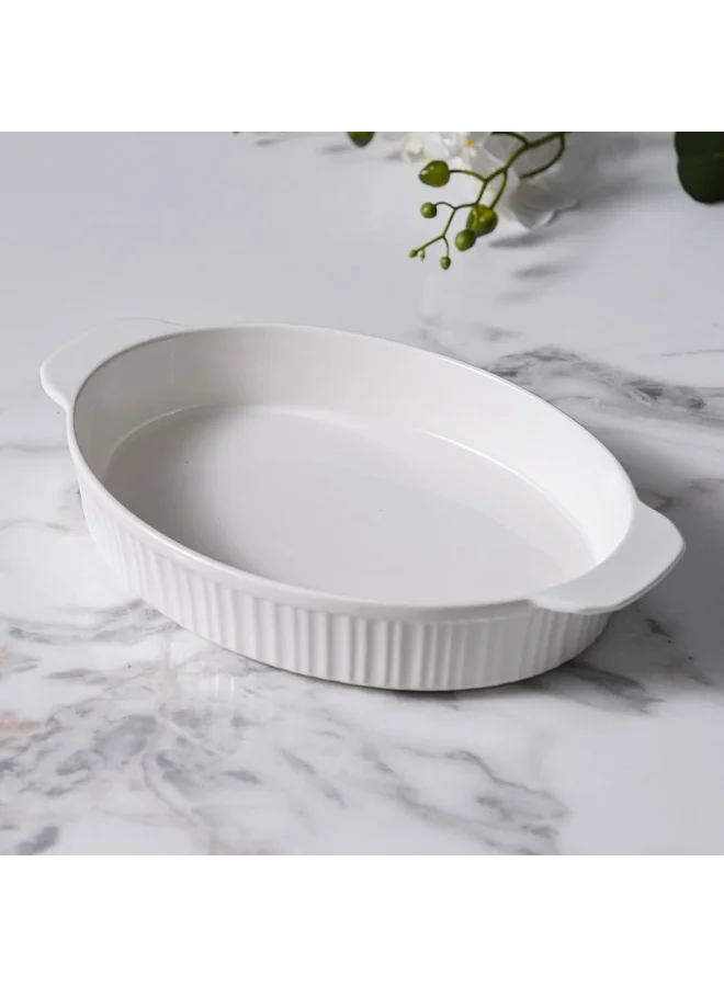 DANUBE HOME Serax Porcelain Oval Baking Dish for Baking Souffle Pudding Unique Design For Kitchen Hotel Restaurant Banquet and Daily Use 35.9X22.5X6CM