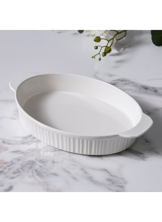 DANUBE HOME Serax Porcelain Oval Baking Dish for Baking Souffle Pudding Unique Design For Kitchen Hotel Restaurant Banquet and Daily Use 35.9X22.5X6CM  - Image 1