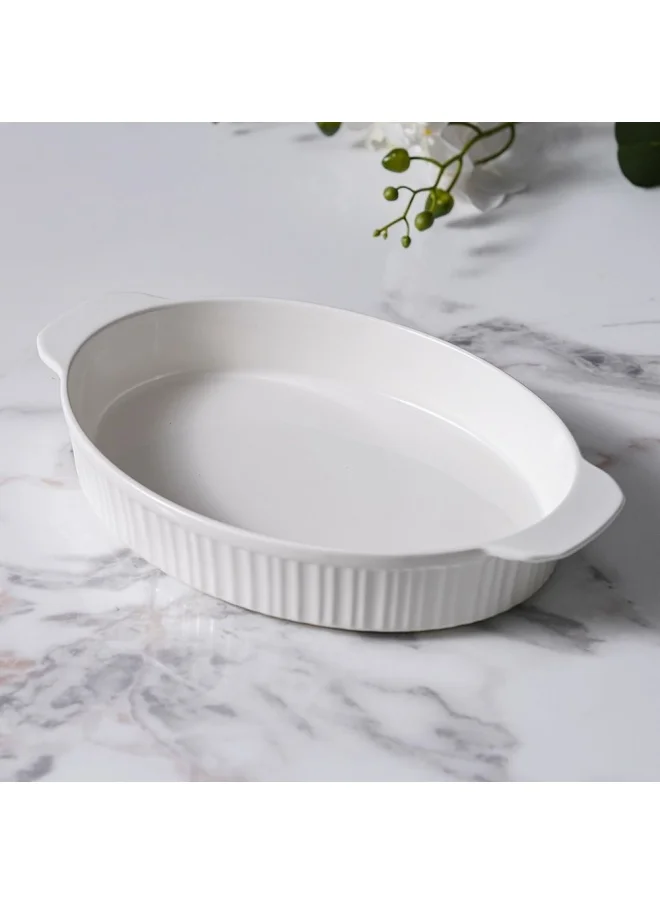 DANUBE HOME Serax Porcelain Oval Baking Dish for Baking Souffle Pudding Unique Design For Kitchen Hotel Restaurant Banquet and Daily Use 35.9X22.5X6CM