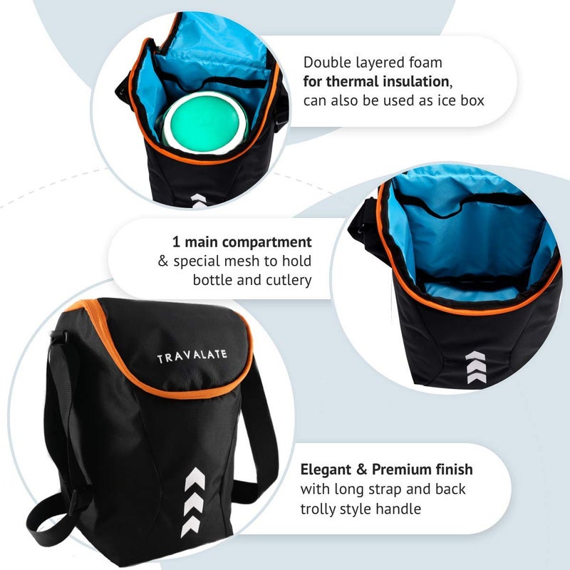 TRAVALATE Waterproof Lunch Bag for Office Men and Women Thermally Insulated Tiffin Bag Black Orange Polyester 12 litres - Image 4