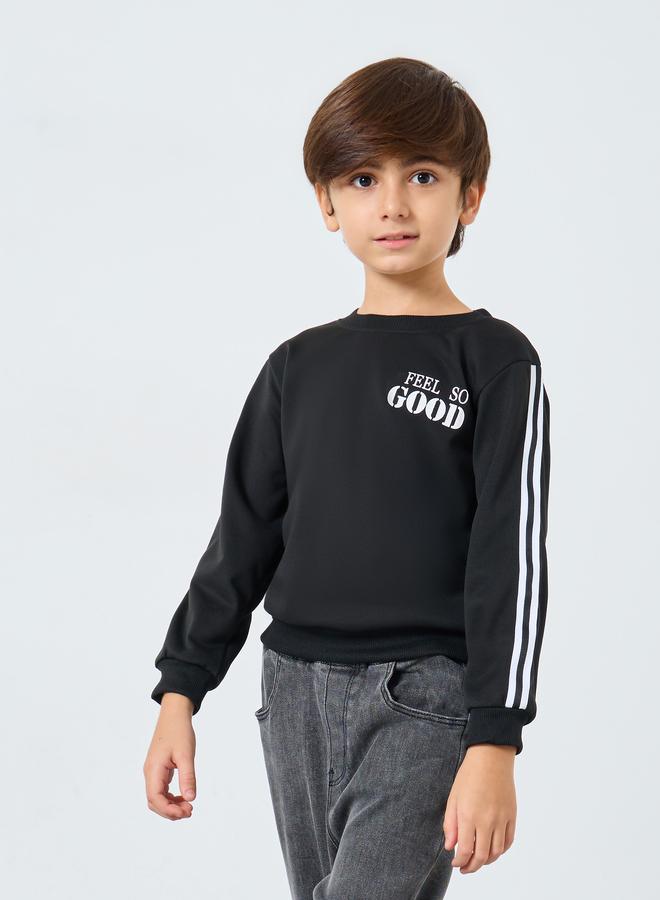 Styli Boys Black Slogan Print Sweatshirt - Image 1