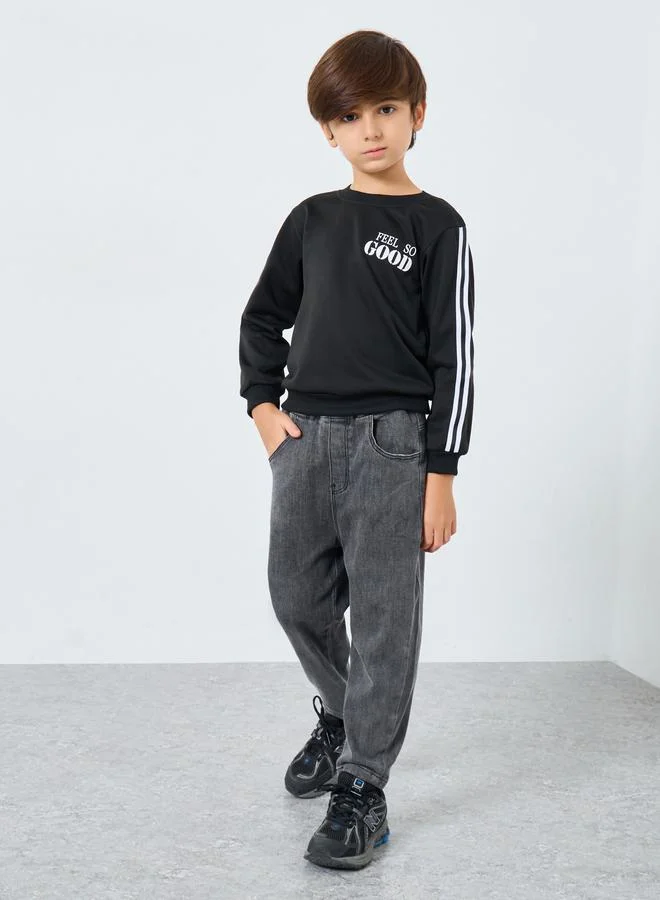 Styli Styli Boys Black Slogan Print Sweatshirt