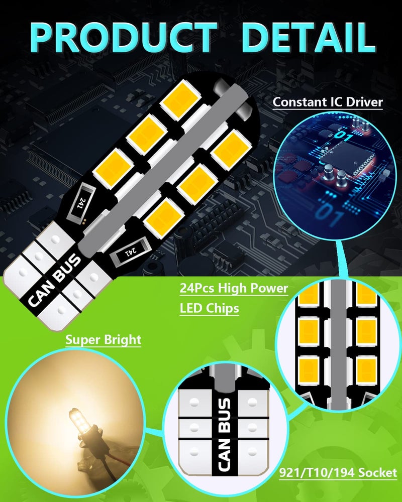 UNXMRFF - 921 922 912 RV Interior LED Light Bulbs Super Bright 24-SMD Warm White, T10 194 LED Bulb Replacement 12V Car Dome Map lights, RV Light, Trailer Boat Motorhome camper light bulbs, Pack of 20 - Image 4