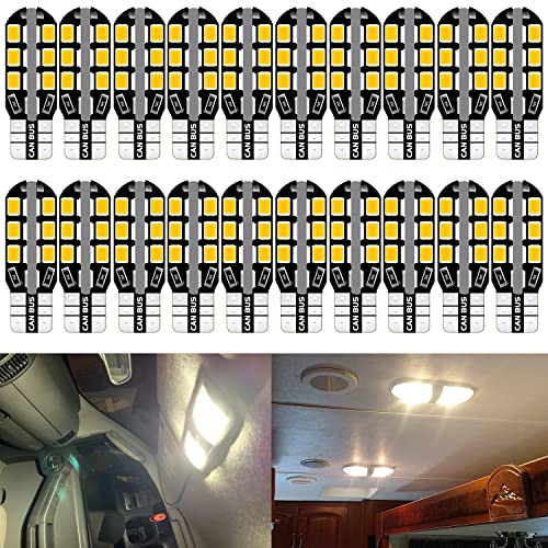UNXMRFF - 921 922 912 RV Interior LED Light Bulbs Super Bright 24-SMD Warm White, T10 194 LED Bulb Replacement 12V Car Dome Map lights, RV Light, Trailer Boat Motorhome camper light bulbs, Pack of 20 - Image 1