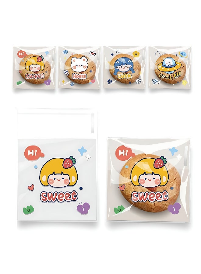 Kawkab 100 PCS 7*7 cm Self Adhesive Cute Cookie Bags, Plastic Clear Treat Bags Sealable Candy Bags for Packaging Candy Cookies Bakery Party Favor Gift Giving, Small Bags for Cookies, Sweets, Jewelry. - Image 1