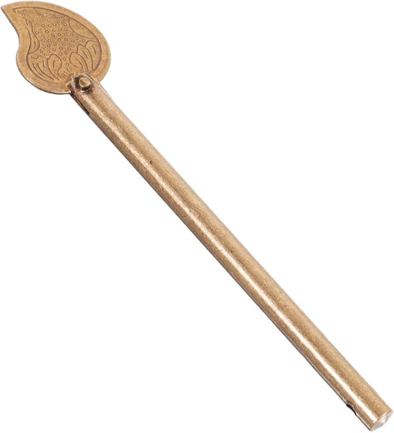 قفل خزانة على شكل ورقة برونزية عتيق، قفل باب داخلي قديم ومفتاح - Image 2