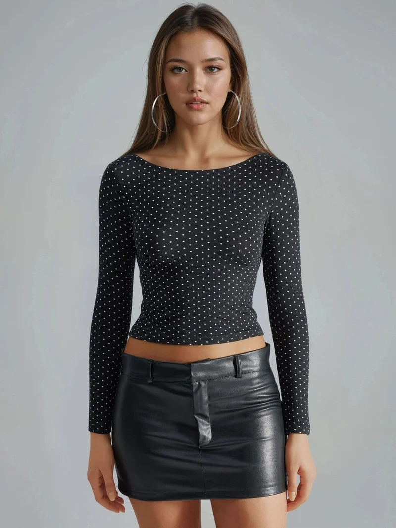 Busem BUSEM Polka Dot Slim Fit Crop Blouse with Back Detail
