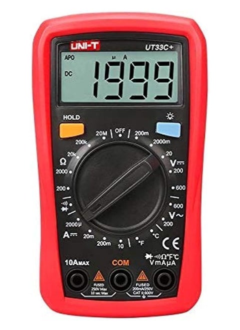 33C+ Plus Digital Multimeter – Palm Size Voltmeter, Ammeter, Resistance, LCR, and Temperature Tester with Backlight