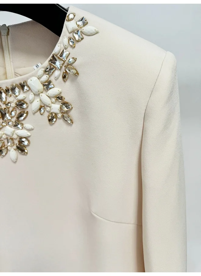 Madam Uniq European and American Celebrity Style Fashion Heavy Beaded and Rhinestone Long Sleeve Dress
