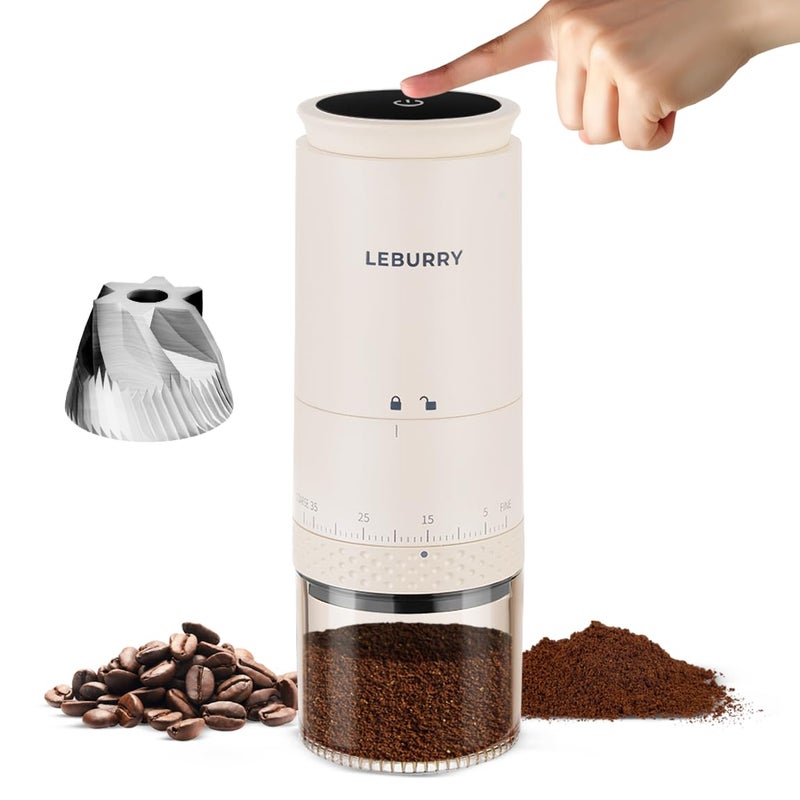 LEBURRY Burr Coffee Grinder - Portable Espresso Grinder with Stainless Steel Conical Mill for Travel, Camping - Cordless/Rechargeable Electric Coffee Bean Grinders with 38 Adjustable Grind Settings - Image 1