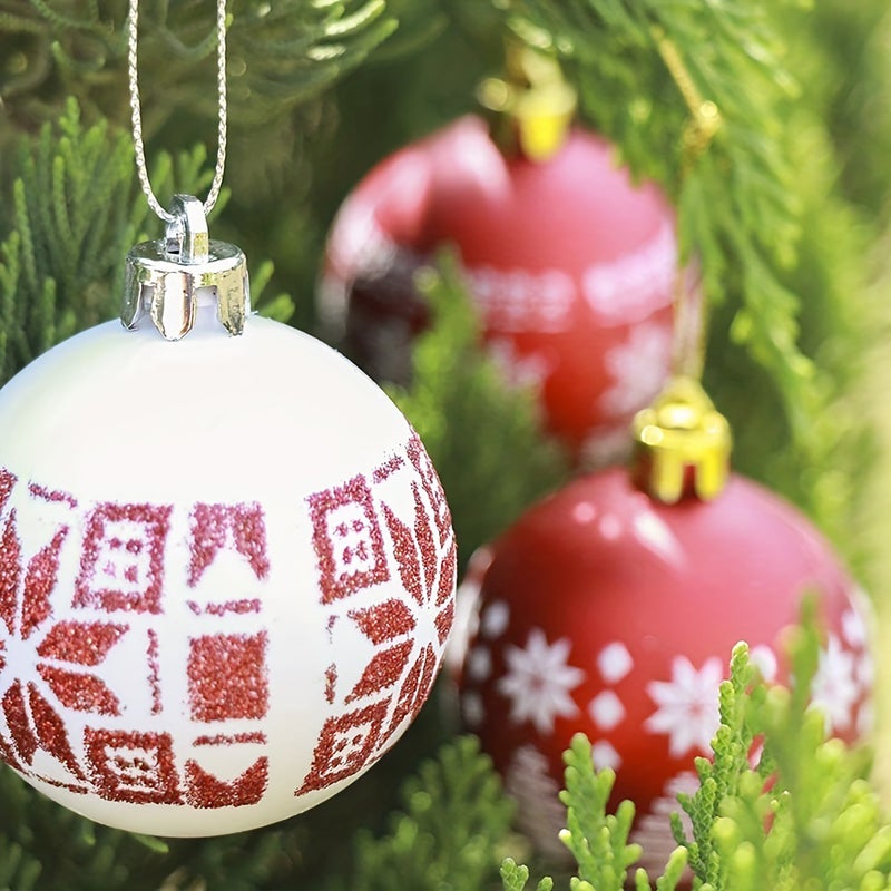 24ct 2" Christmas Ball Ornaments Shatterproof Christmas Tree Decorations Balls Delicate Painting Glittering Decorative Hanging Christmas Ornaments Baubles Set (Red-White) - Image 3