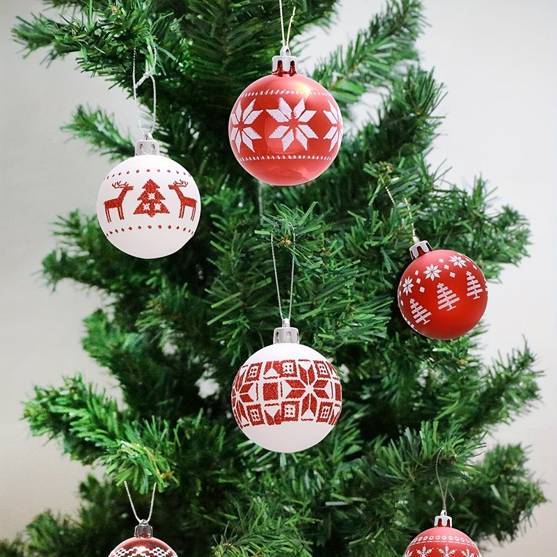 24ct 2" Christmas Ball Ornaments Shatterproof Christmas Tree Decorations Balls Delicate Painting Glittering Decorative Hanging Christmas Ornaments Baubles Set (Red-White) - Image 5