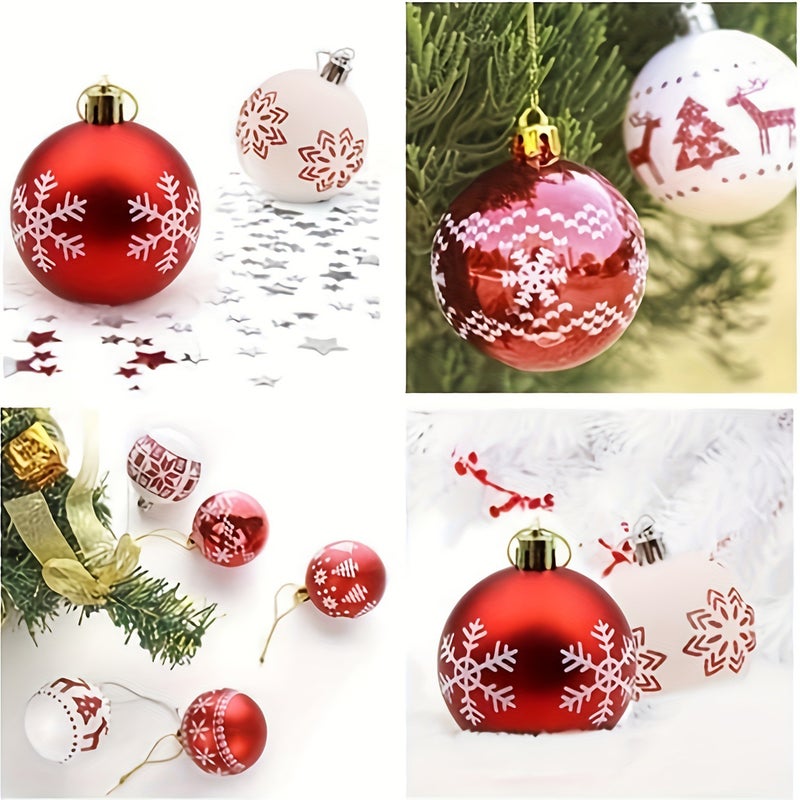 24ct 2" Christmas Ball Ornaments Shatterproof Christmas Tree Decorations Balls Delicate Painting Glittering Decorative Hanging Christmas Ornaments Baubles Set (Red-White) - Image 4