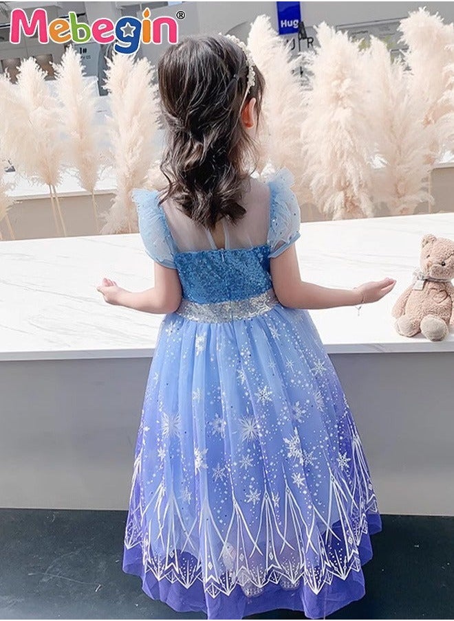 MEBEGIN - Ice Princess Dresses for Girls with Magic Wands, Necklaces, Crowns, and Gloves,Snow Queen Princess Costume Kids Costumes Dress Up with Accessories Special Occasion Dresses Blue - Image 1