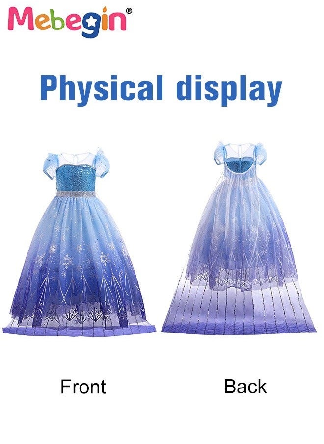 MEBEGIN - Ice Princess Dresses for Girls with Magic Wands, Necklaces, Crowns, and Gloves,Snow Queen Princess Costume Kids Costumes Dress Up with Accessories Special Occasion Dresses Blue - Image 1