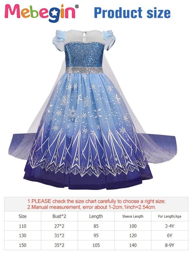 MEBEGIN - Ice Princess Dresses for Girls with Magic Wands, Necklaces, Crowns, and Gloves,Snow Queen Princess Costume Kids Costumes Dress Up with Accessories Special Occasion Dresses Blue - Image 1