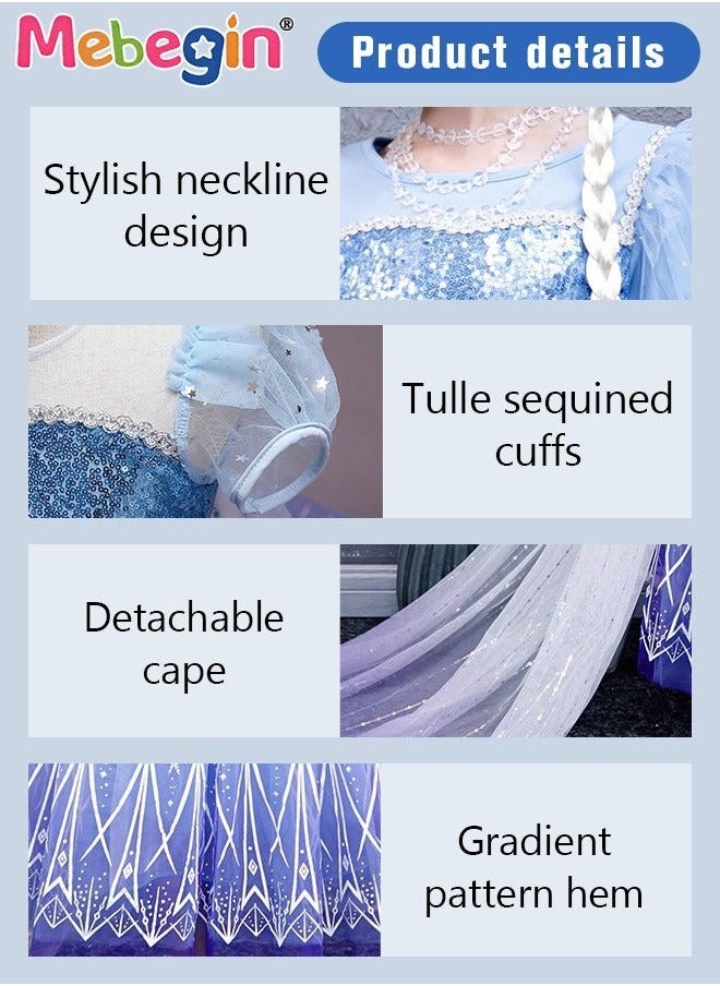 MEBEGIN - Ice Princess Dresses for Girls with Magic Wands, Necklaces, Crowns, and Gloves,Snow Queen Princess Costume Kids Costumes Dress Up with Accessories Special Occasion Dresses Blue - Image 1