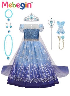 Ice Princess Dresses for Girls with Magic Wands, Necklaces, Crowns, and Gloves,Snow Queen Princess Costume Kids Costumes Dress Up with Accessories Special Occasion Dresses Blue