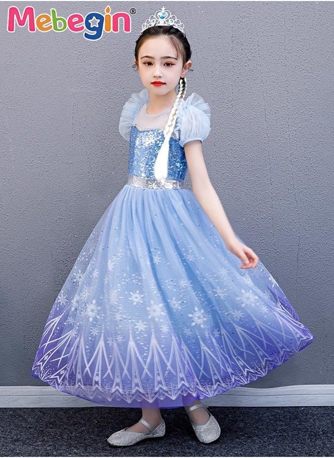 MEBEGIN - Ice Princess Dresses for Girls with Magic Wands, Necklaces, Crowns, and Gloves,Snow Queen Princess Costume Kids Costumes Dress Up with Accessories Special Occasion Dresses Blue - Image 1
