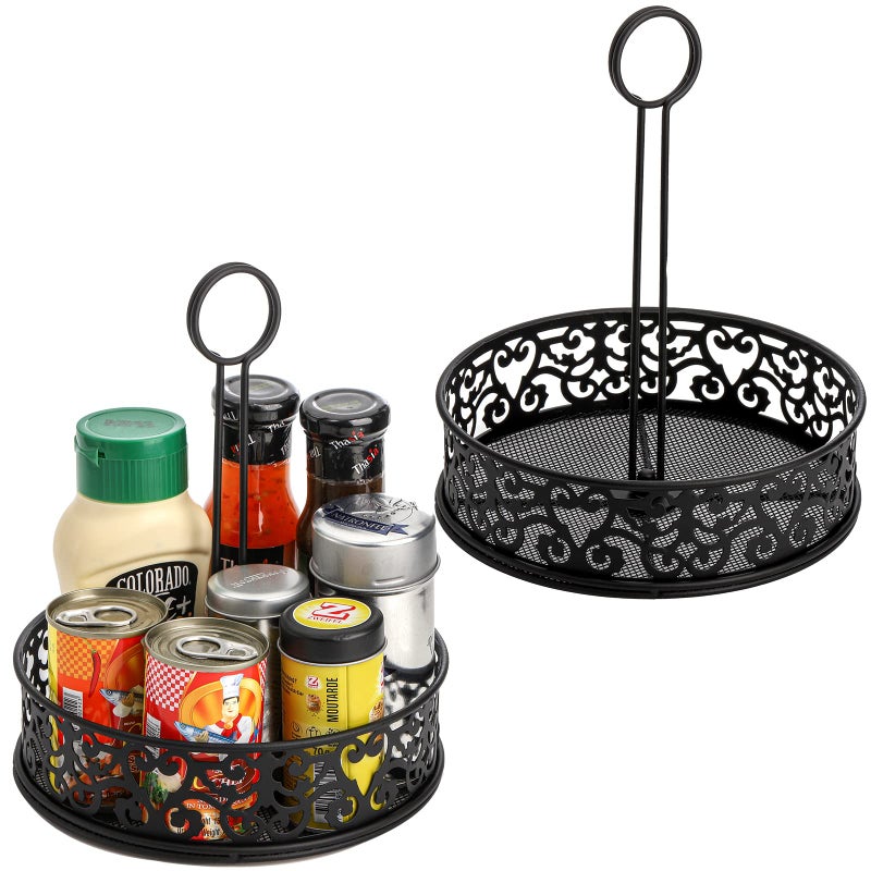 Lyellfe Lyellfe 2 Pack Condiment Caddy Restaurant Table Caddy with Menu Number Card Holder Metal Black Decorative Carved Tabletop Seasoning Organizer for Grill Outdoors Kitchen Cabinet Camping 