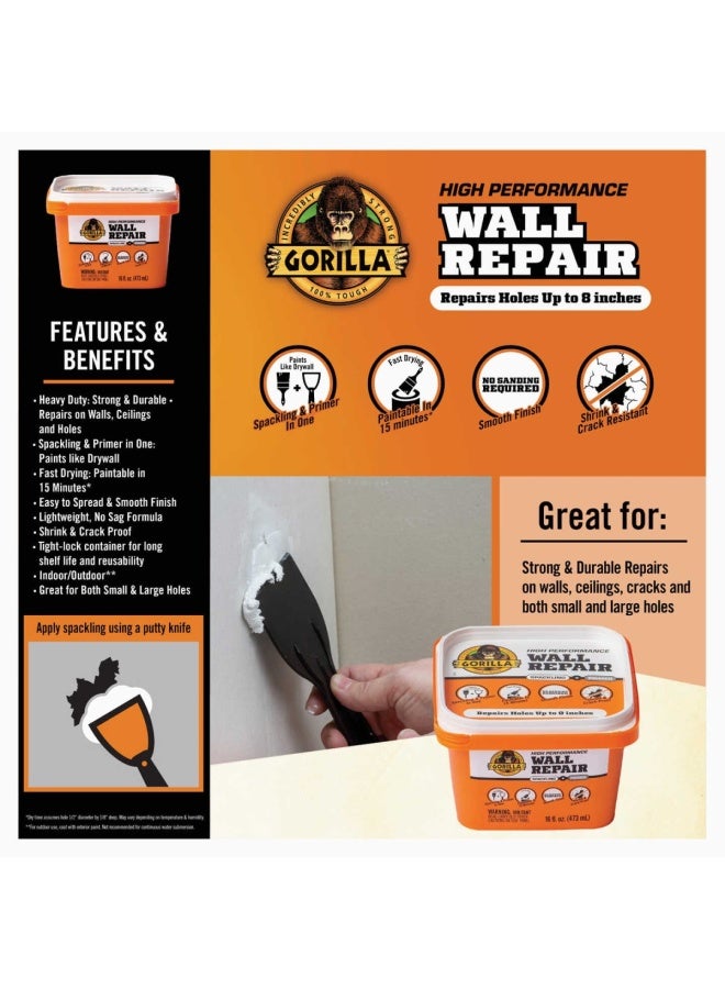 Gorilla Wall Repair | Smooth Finish | Crack Resistant | Putty | Plaster 8Ol 236Ml 107054 Made In Usa - Image 4