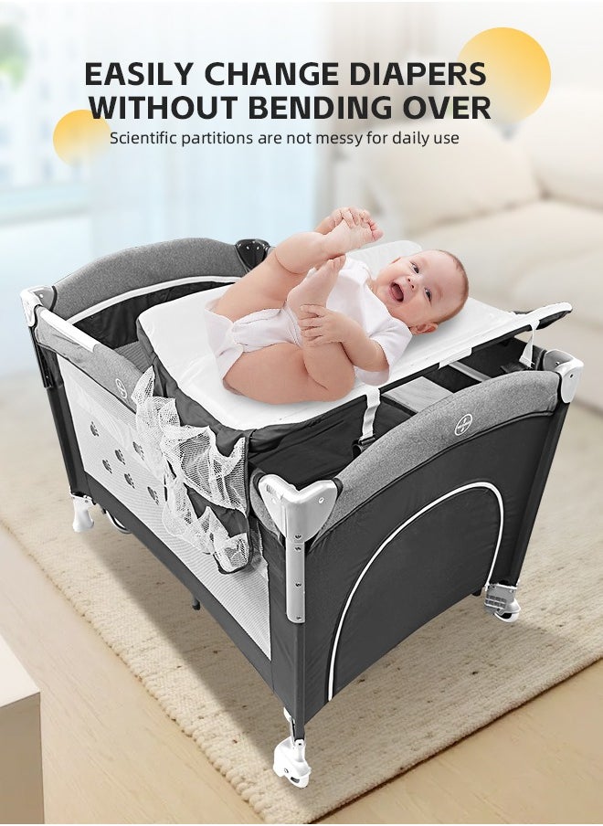 Soft Touch Baby Cot 5 In 1 Baby Bassinet Bedside Crib Toddler Beside Sleeper with Diaper Table Portable Baby Nursery Center Playard Foldabele Baby Travel Crib with Wheels and Storage Bag  - Image 5
