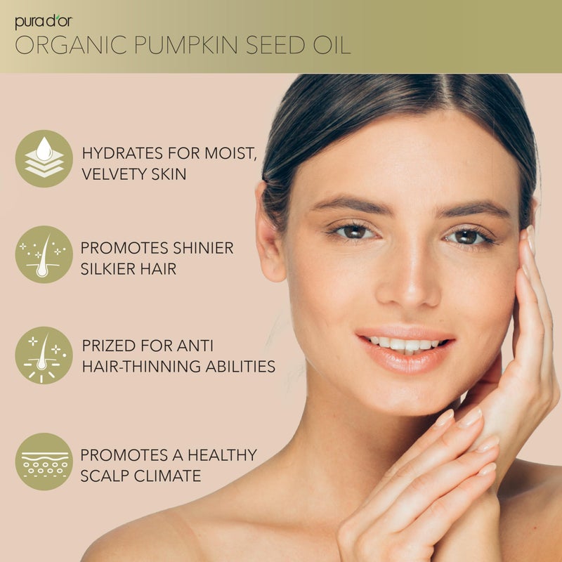 PURA D'OR 4 Oz Organic Pumpkin Seed Oil - 100% Pure USDA Certified Premium Grade Body Oil & Hair Growth Serum - After Shower Body Oil For Women & Men - Cold Pressed, Unrefined, Hexane-Free Skin Oil - Image 3
