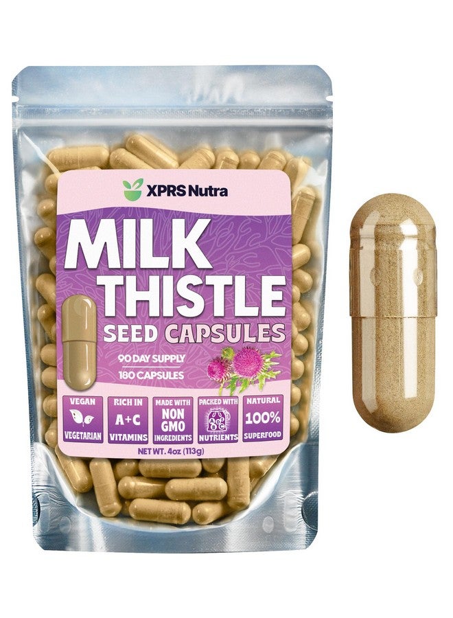 XPRS Nutra Milk Thistle Seed Capsules - 180 Count (3 Month Supply) Premium Milk Thistle Supplement Rich in Silymarin to Support the Liver and Digestion - Pure, Non-GMO Cardo Mariano Milk Thistle Pills - Image 1