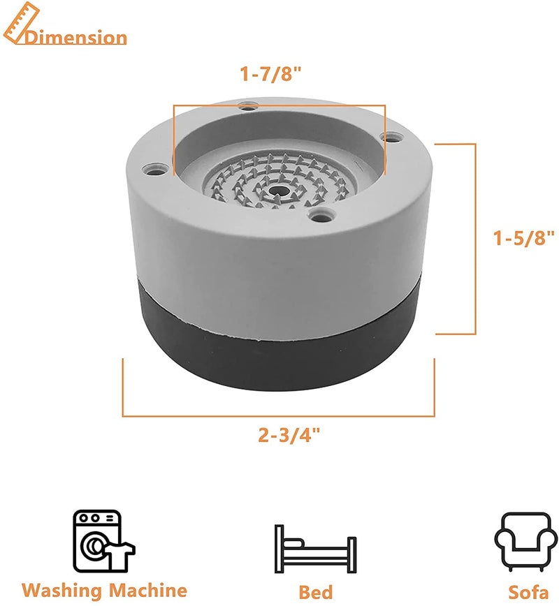 UNIQUE CART 4 Pack Anti-Vibration Pads,Rubber Noise Reduction & Vibration,Anti-Walk Foot Mount for Washer and Dryer,Adjustable Height Washing Machine Mat (Grey) - Image 2