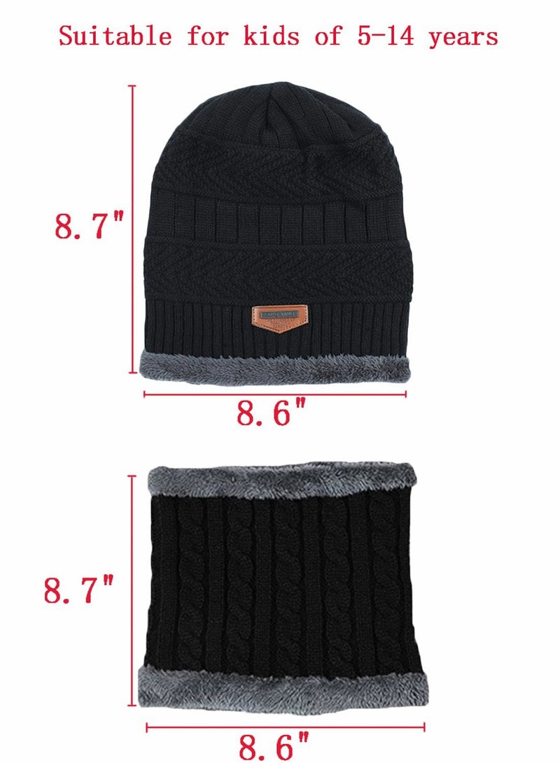 Generic Kids Beanie Hat Scarf Set, 2 Pcs Knit Winter Warm Set for Toddler Boys Girls for 1-6 Years Old Kids Winter Beanie Hat Scarf Set with Knit Thick Warm Fleece Lined Black - Image 5
