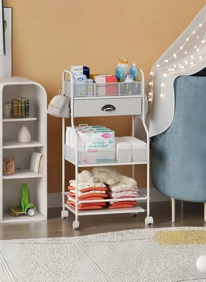 Forthcan 4-Tier Rolling Diaper Cart with Drawer & Dividers, Baby Diaper Caddy Organizer, Mobile Metal Storage Cart for Nursery & Bedside Essentials, Large Capacity - Image 3